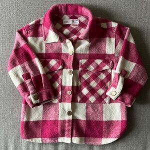 Zara Toddler Girls Pink and White Fleece Plaid Shacket Size 3-4 years